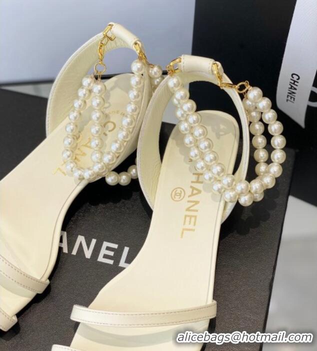 Crafted Chanel Calfskin Sandals 3.5cm G39600 White 20783 