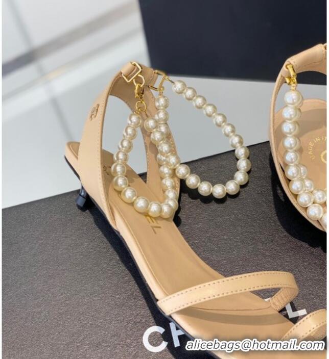 Best Price Chanel Calfskin Sandals 3.5cm G39600 Beige 020784