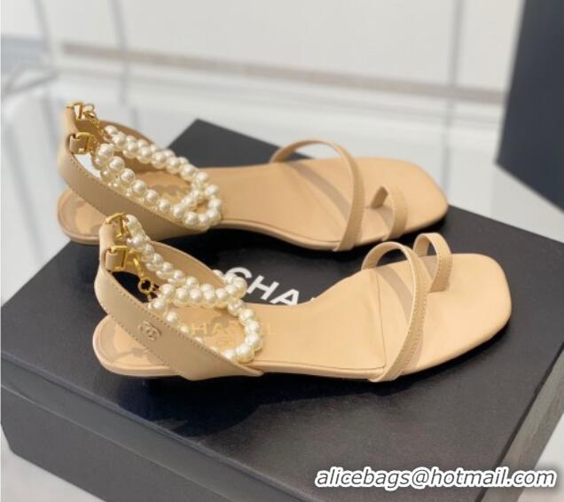 Best Price Chanel Calfskin Sandals 3.5cm G39600 Beige 020784