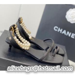 Popular Style Chanel Calfskin Sandals 3.5cm G39600 Black 020785