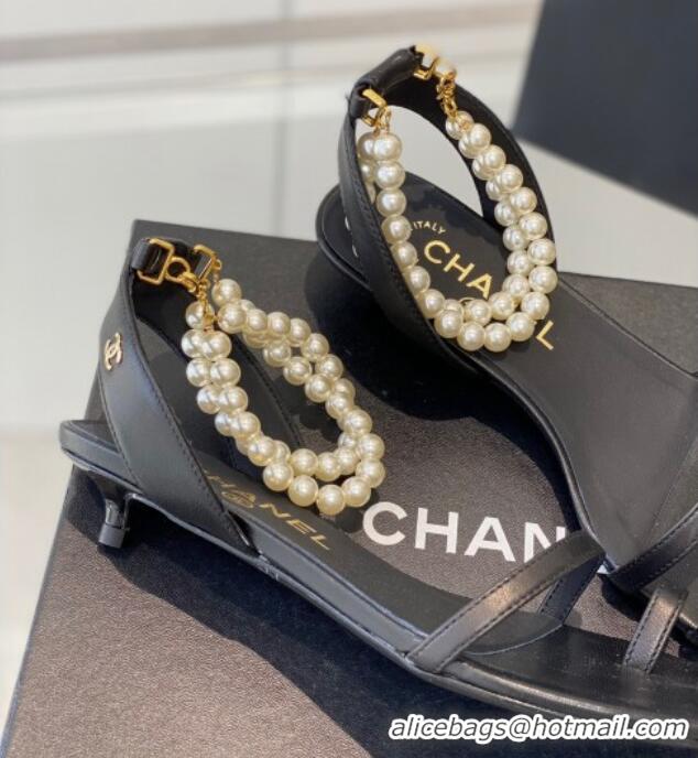 Popular Style Chanel Calfskin Sandals 3.5cm G39600 Black 020785