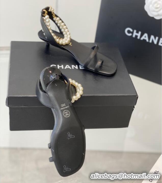 Popular Style Chanel Calfskin Sandals 3.5cm G39600 Black 020785