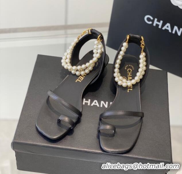 Popular Style Chanel Calfskin Sandals 3.5cm G39600 Black 020785