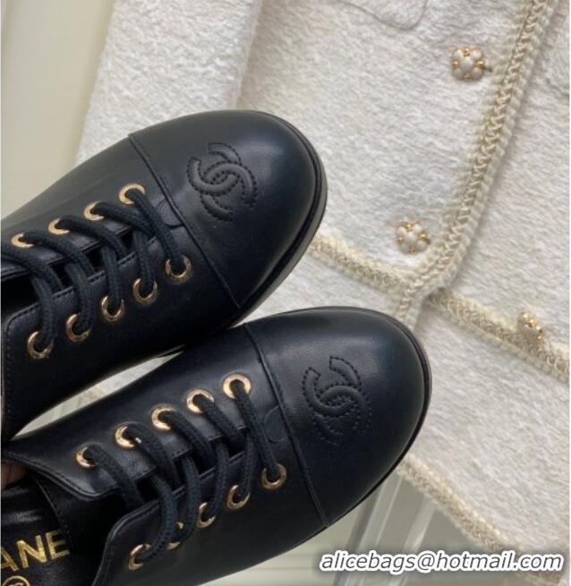 Luxury Chanel Calfskin Lace-up Pumps Black 020788