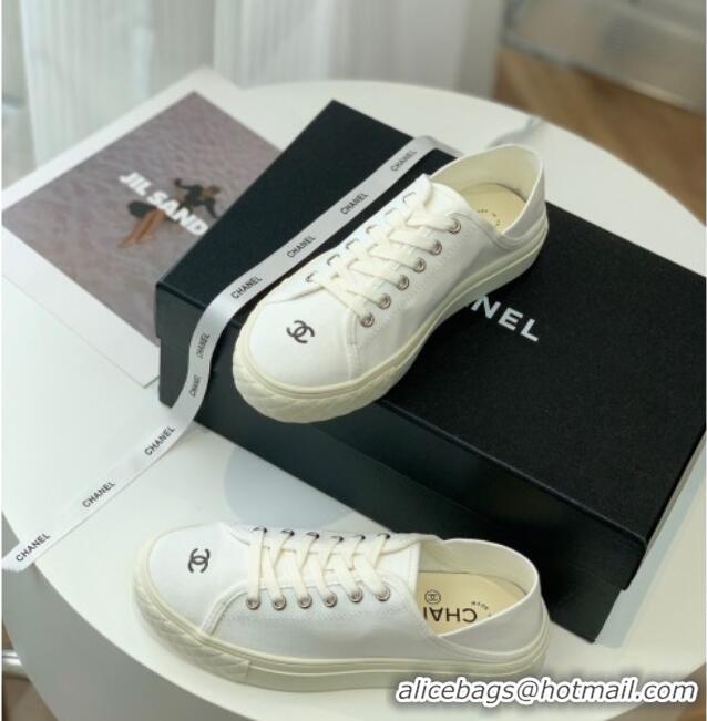 Classic Hot Chanel Canvas Sneakers White 020792