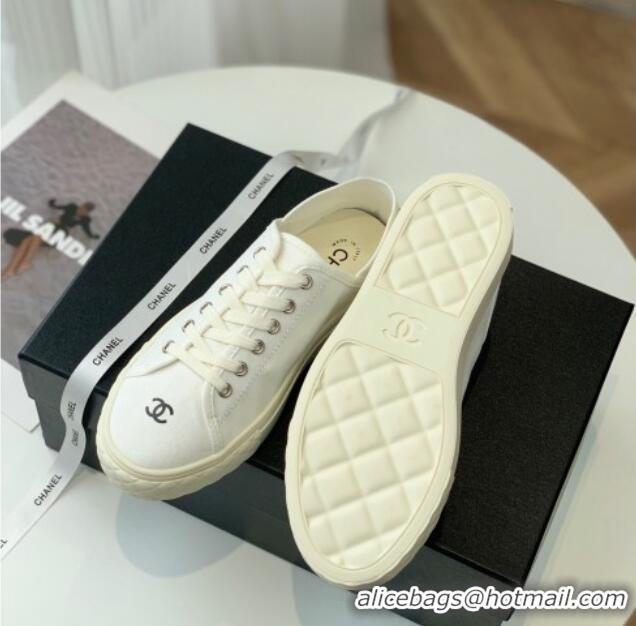 Classic Hot Chanel Canvas Sneakers White 020792