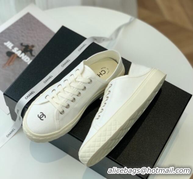 Classic Hot Chanel Canvas Sneakers White 020792