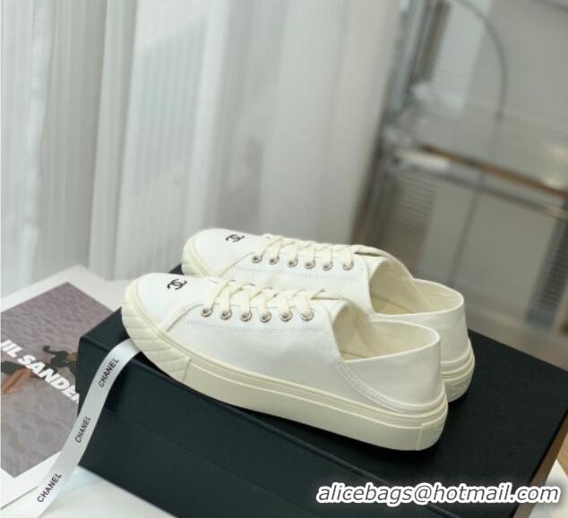 Classic Hot Chanel Canvas Sneakers White 020792