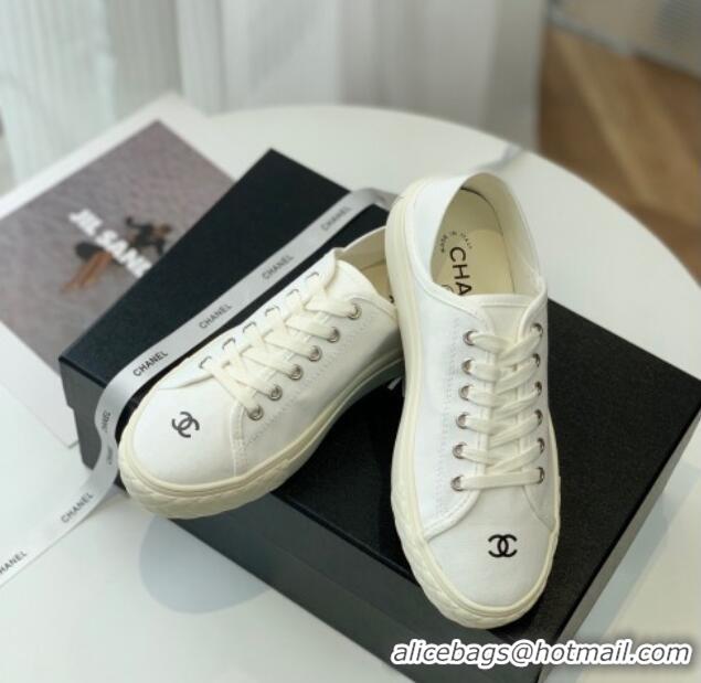 Classic Hot Chanel Canvas Sneakers White 020792