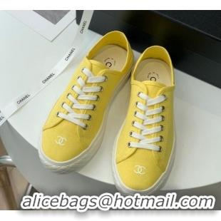 Pretty Style Chanel Canvas Sneakers Yellow 020794