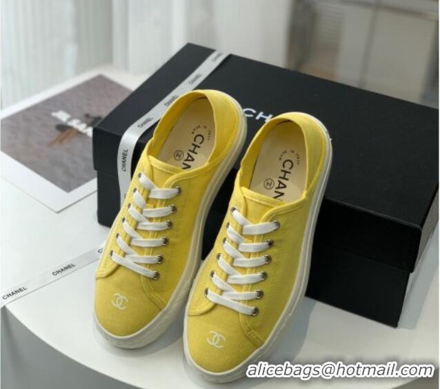 Pretty Style Chanel Canvas Sneakers Yellow 020794