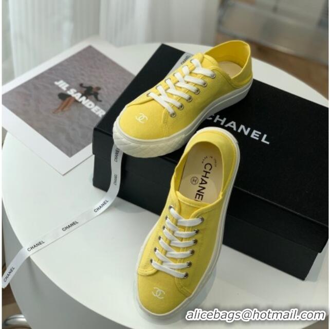 Pretty Style Chanel Canvas Sneakers Yellow 020794