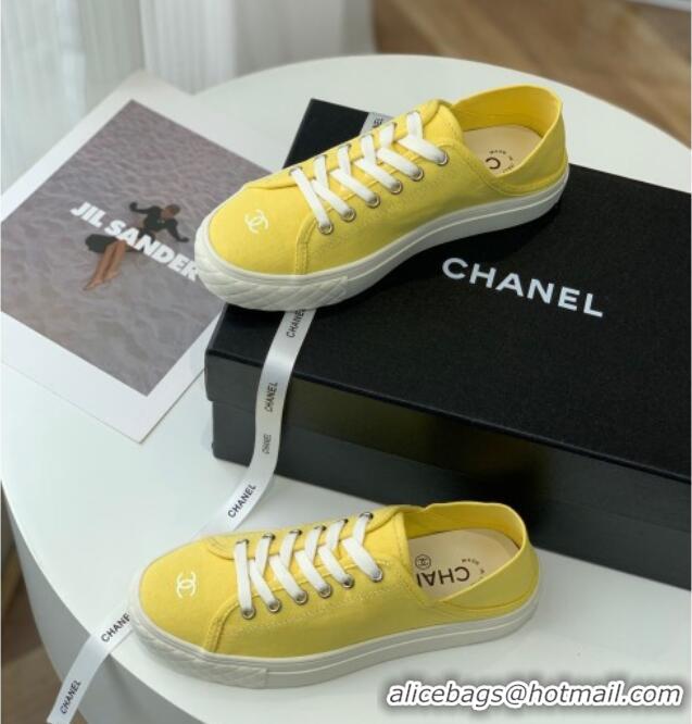 Pretty Style Chanel Canvas Sneakers Yellow 020794