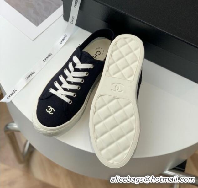 Top Grade Chanel Canvas Sneakers Black 020795