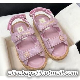 Unique Style Chanel Quilted Lambskin Strap Flat Sandals G35927 Pink 207100