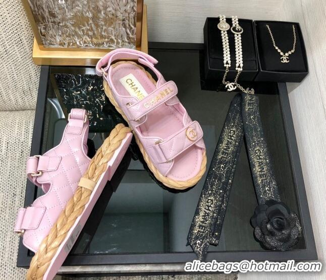 Unique Style Chanel Quilted Lambskin Strap Flat Sandals G35927 Pink 207100