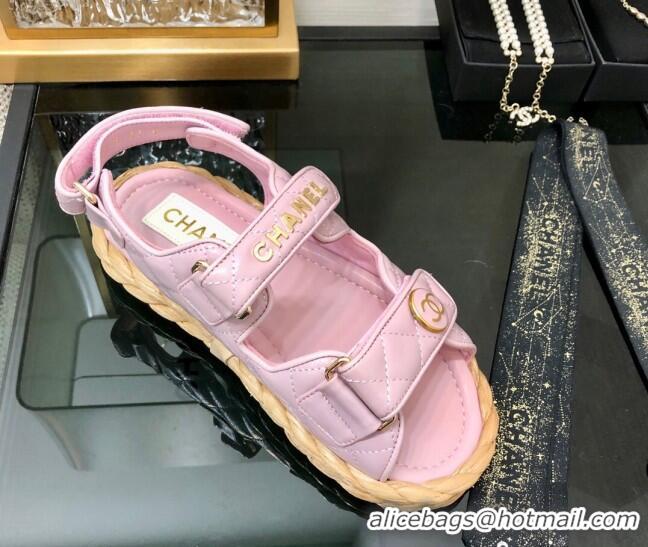 Unique Style Chanel Quilted Lambskin Strap Flat Sandals G35927 Pink 207100