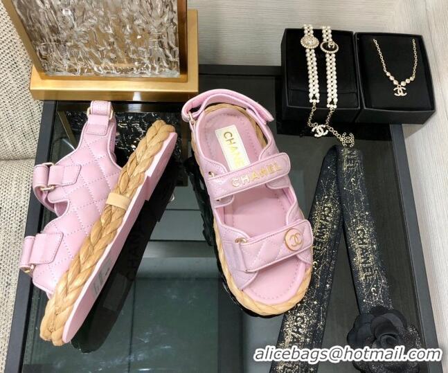 Unique Style Chanel Quilted Lambskin Strap Flat Sandals G35927 Pink 207100