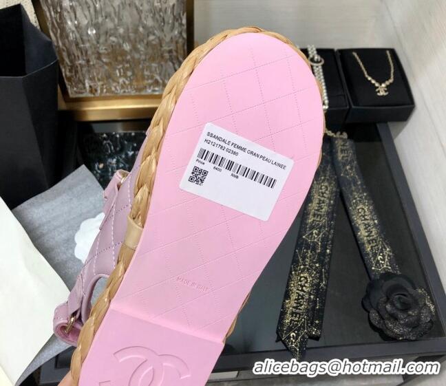 Unique Style Chanel Quilted Lambskin Strap Flat Sandals G35927 Pink 207100