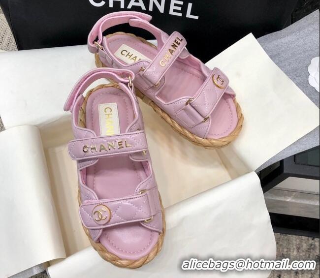 Unique Style Chanel Quilted Lambskin Strap Flat Sandals G35927 Pink 207100