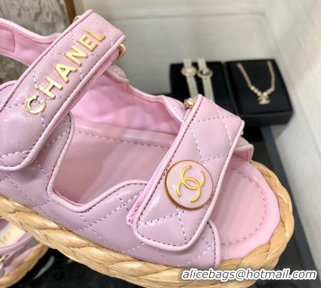 Unique Style Chanel Quilted Lambskin Strap Flat Sandals G35927 Pink 207100