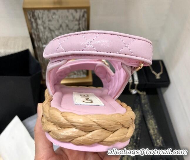 Unique Style Chanel Quilted Lambskin Strap Flat Sandals G35927 Pink 207100