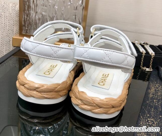 Good Quality Chanel Quilted Lambskin Strap Flat Sandals G35927 White 207101