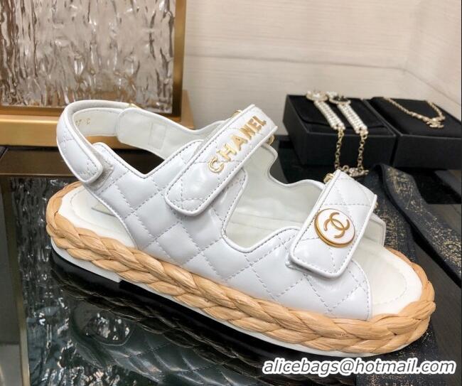 Good Quality Chanel Quilted Lambskin Strap Flat Sandals G35927 White 207101