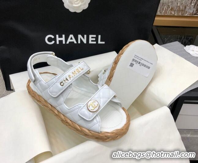 Good Quality Chanel Quilted Lambskin Strap Flat Sandals G35927 White 207101