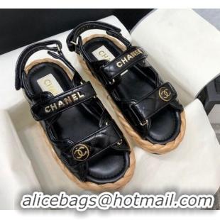 Good Looking Chanel Quilted Lambskin Strap Flat Sandals G35927 Black 207103