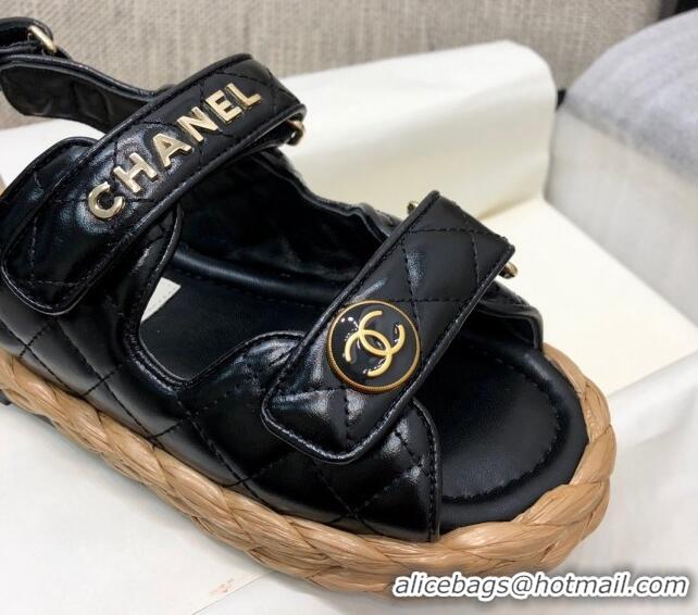 Good Looking Chanel Quilted Lambskin Strap Flat Sandals G35927 Black 207103