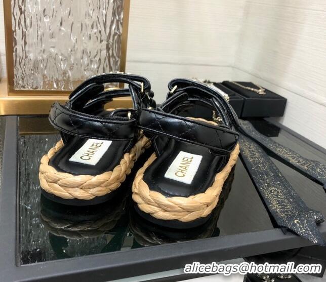 Good Looking Chanel Quilted Lambskin Strap Flat Sandals G35927 Black 207103