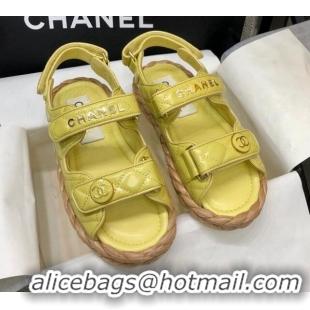 Duplicate Chanel Quilted Lambskin Strap Flat Sandals G35927 Yellow 0207104