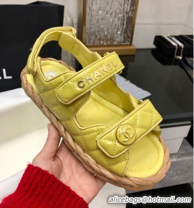 Duplicate Chanel Quilted Lambskin Strap Flat Sandals G35927 Yellow 0207104