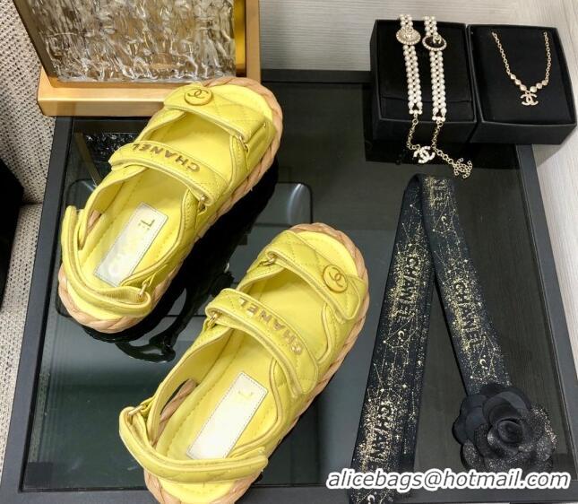 Duplicate Chanel Quilted Lambskin Strap Flat Sandals G35927 Yellow 0207104