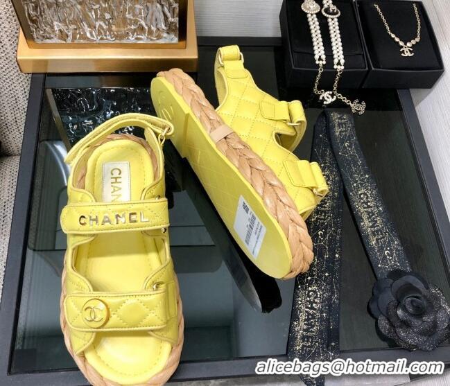 Duplicate Chanel Quilted Lambskin Strap Flat Sandals G35927 Yellow 0207104