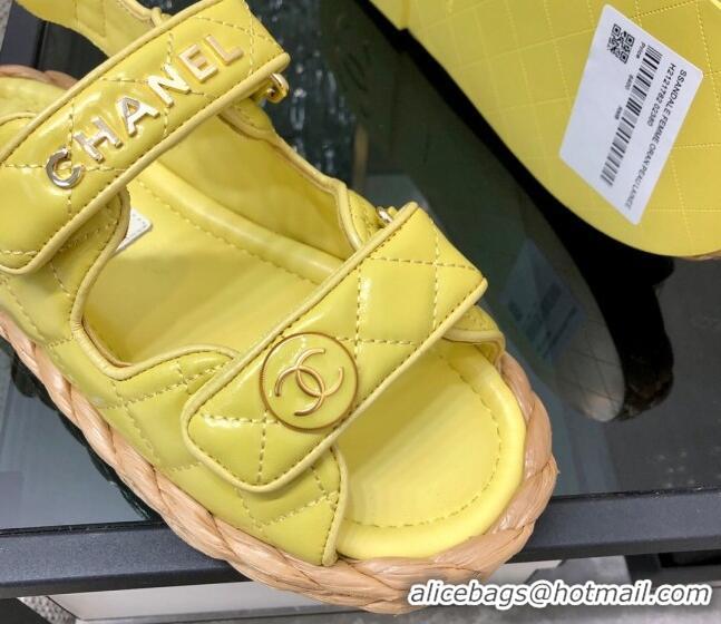 Duplicate Chanel Quilted Lambskin Strap Flat Sandals G35927 Yellow 0207104