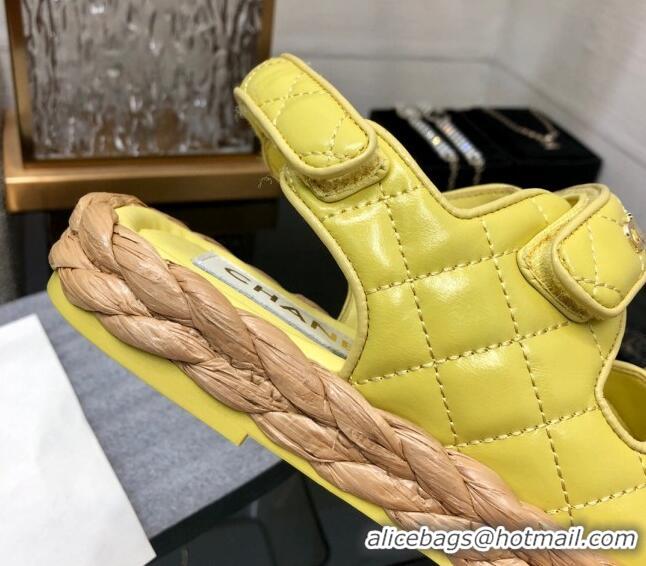 Duplicate Chanel Quilted Lambskin Strap Flat Sandals G35927 Yellow 0207104