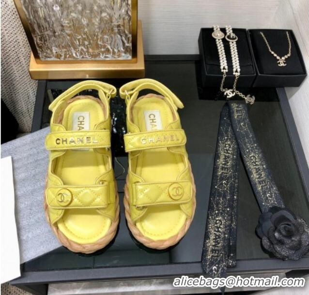 Duplicate Chanel Quilted Lambskin Strap Flat Sandals G35927 Yellow 0207104