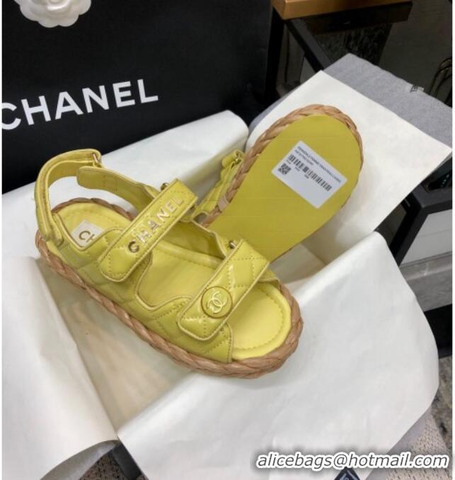 Duplicate Chanel Quilted Lambskin Strap Flat Sandals G35927 Yellow 0207104