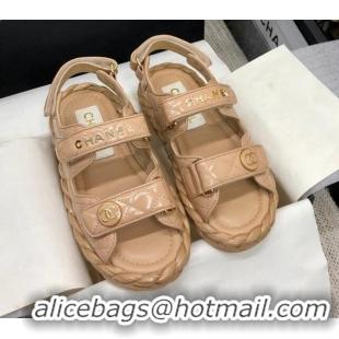 Best Product Chanel Quilted Lambskin Strap Flat Sandals G35927 Beige 0207105