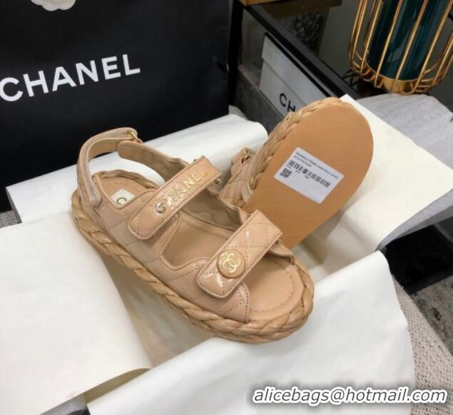 Best Product Chanel Quilted Lambskin Strap Flat Sandals G35927 Beige 0207105