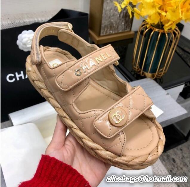 Best Product Chanel Quilted Lambskin Strap Flat Sandals G35927 Beige 0207105