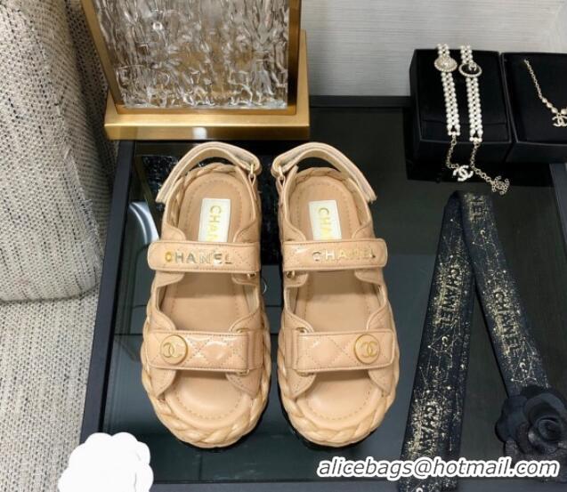 Best Product Chanel Quilted Lambskin Strap Flat Sandals G35927 Beige 0207105