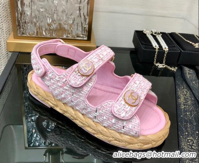 Best Price Chanel Tweed Strap Flat Sandals G35927 Pink 207107