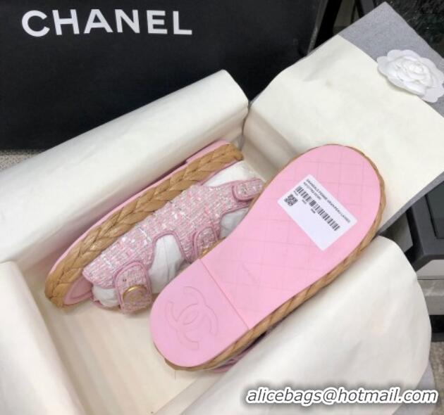 Best Price Chanel Tweed Strap Flat Sandals G35927 Pink 207107