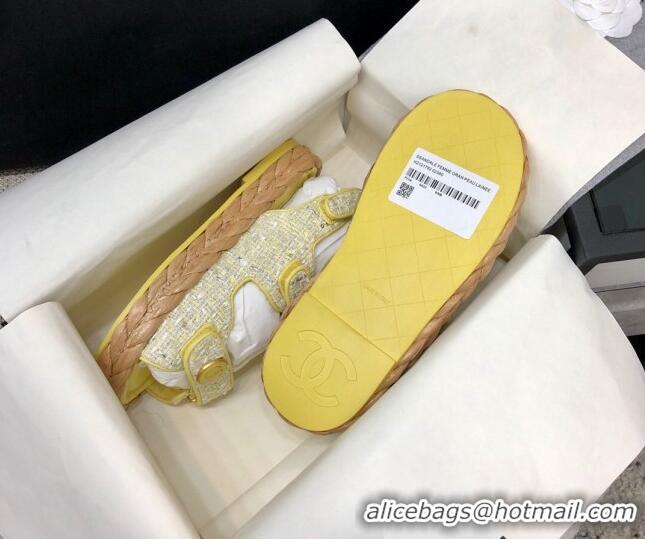 Good Quality Chanel Tweed Strap Flat Sandals G35927 Yellow 207109