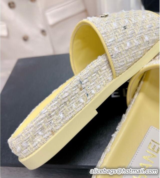 Fashion Chanel Tweed Flat Slide Sandals Yellow 0207116