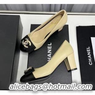 Good Looking Chanel Lambskin Pump with 6cm Heel Beige 209053