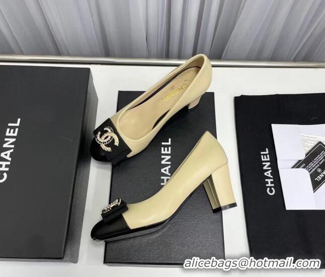 Good Looking Chanel Lambskin Pump with 6cm Heel Beige 209053